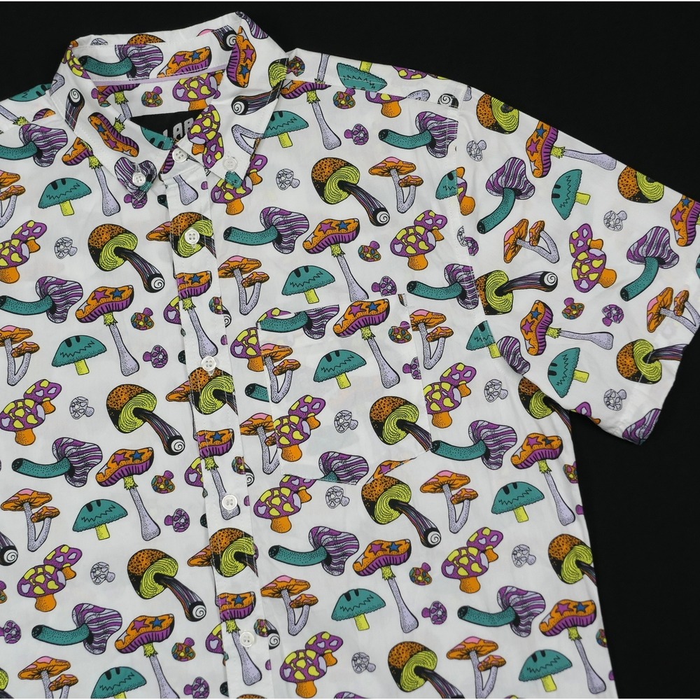 Psychedelic Mushroom AOP S/S Festival Button Down Shirt Mens M A-Lab Trippy